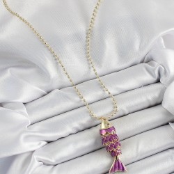 Pirinç Mor Balık Model Zirkon Taşlı Gold Renk Kadın Kolye