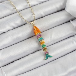 Pirinç Rainbow Balık Model Zirkon Taşlı Gold Renk Kadın Kolye