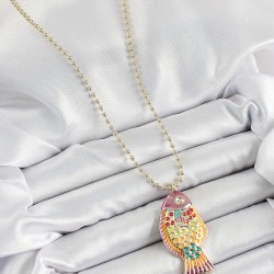 Pirinç Rainbow Balık Model Zirkon Taşlı Gold Renk Kadın Kolye