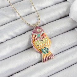 Pirinç Rainbow Balık Model Zirkon Taşlı Gold Renk Kadın Kolye