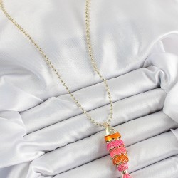 Pirinç Pembe Ve Turuncu Balık Model Zirkon Taşlı Gold Renk Kadın Kolye