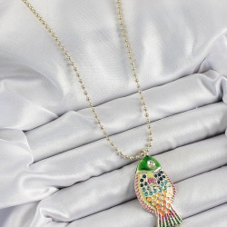 Pirinç Rainbow Balık Model Zirkon Taşlı Gold Renk Kadın Kolye