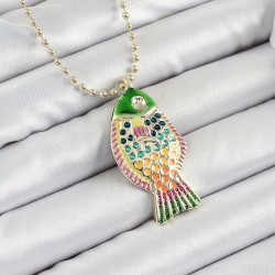 Pirinç Rainbow Balık Model Zirkon Taşlı Gold Renk Kadın Kolye