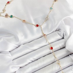 Pirinç Asorti Model Gold Renk Zirkon Taşlı Y Kolye
