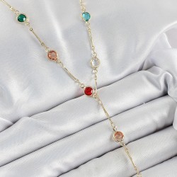 Pirinç Asorti Model Gold Renk Zirkon Taşlı Y Kolye