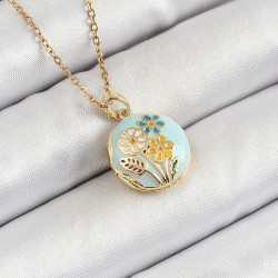 316L Çelik Zincir Açılabilir Sanatsal Vintage Çiçek Model Gold Renk Kadın Kolye