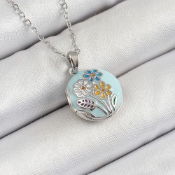 316L Çelik Zincir Açılabilir Sanatsal Vintage Çiçek Model Gümüş Renk Kadın Kolye
