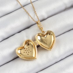 316L Çelik Zincir Açılabilir Yıldız Figürlü Kalp Model Zirkon Taşlı Gold Renk Kadın Kolye