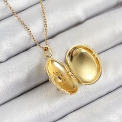 316L Çelik Zincir Açılabilir Madalyon Model Zirkon Taşlı Gold Renk Kadın Kolye