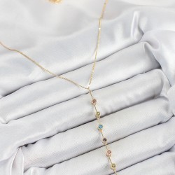 Pirinç Renkli Zirkon Taşlı Y Model Gold Renk Kadın Kolye