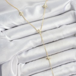 Pirinç Zirkon Taşlı Kutup Yıldız Figürlü Y Model Gold Renk Kadın Kolye