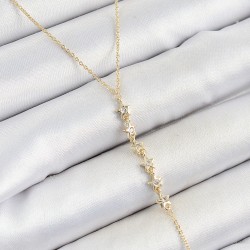 Pirinç Zirkon Taşlı Sıralı Yıldız Figürlü Y Model Gold Renk Kadın Kolye