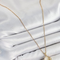 316L Çelik Zirkon Taşlı Yarım Güneş Model Gold Renk Kadın Kolye