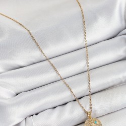 316L Çelik Zirkon Taşlı Madalyon Model Gold Renk Kadın Kolye