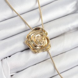 Pirinç Asansörlü Gül Model Gold Renk Kadın Kolye