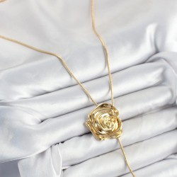Pirinç Asansörlü Gül Model Gold Renk Kadın Kolye