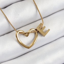 316L Çelik Kalp Detaylı Gold Renk Harf Kolye 24'lü Paket