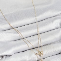 Pirinç Zirkon Taşlı Yıldız Ve Ay Model Gold Renk Kadın Kolye