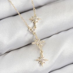 Pirinç Zirkon Taşlı Kutup Yıldızı Model Gold Renk Kadın Kolye