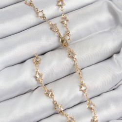 Pirinç Zirkon Taşlı Yıldız Model Gold Renk Kadın Y Kolye