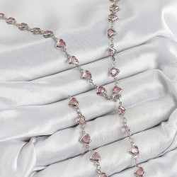 Pirinç Pembe Zirkon Taşlı Kalp Model Gümüş Renk Kadın Y Kolye