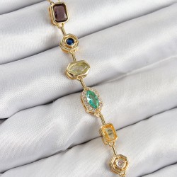 Pirinç Renkli Zirkon Taşlı Model Gold Renk Kadın Y Kolye