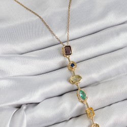 Pirinç Renkli Zirkon Taşlı Model Gold Renk Kadın Y Kolye
