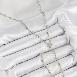 Pirinç Zirkon Taşlı Yıldız Model Gümüş Renk Y Kolye