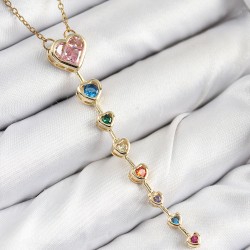 Pirinç Renkli Zirkon Taşlı Kalp Model Gold Renk Kadın Y Kolye