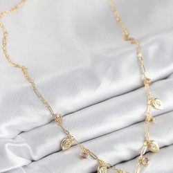 Pirinç Zirkon Taşlı Sallantılı Damla Model Gold Renk Kadın Kolye