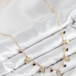 Pirinç Zirkon Taşlı Sallantılı Damla Model Gold Renk Kadın Kolye