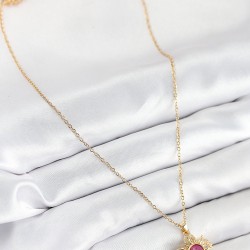 316L Çelik Zirkon Taşlı Döner Güneş Model Gold Renk Kadın Kolye