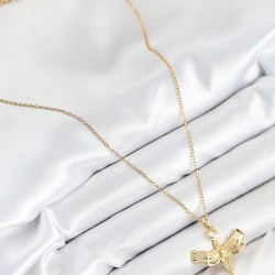 316L Çelik Zirkon Taşlı Melek Model Gold Renk Kadın Kolye