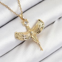 316L Çelik Zirkon Taşlı Melek Model Gold Renk Kadın Kolye
