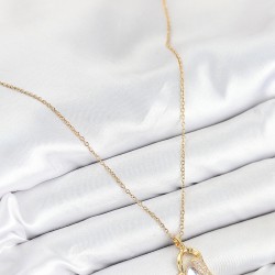 316L Çelik Zirkon Taşlı Kalp Model Gold Renk Kadın Kolye