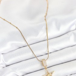 316L Çelik Zirkon Taşlı Yıldız Model Gold Renk Kadın Kolye