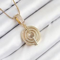 316L Çelik Zirkon Taşlı Çember Model Gold Renk Kadın Kolye