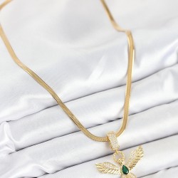 316L Çelik Zirkon Taşlı Melek Model Gold Renk Kadın Kolye