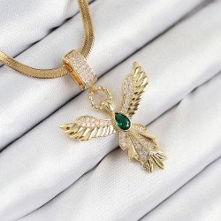 316L Çelik Zirkon Taşlı Melek Model Gold Renk Kadın Kolye