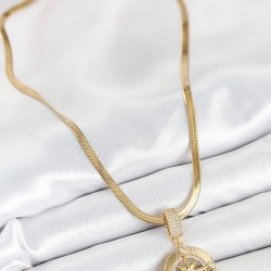 316L Çelik Zirkon Taşlı Pusula Model Gold Renk Kadın Kolye