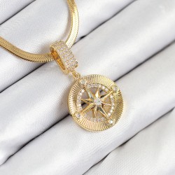 316L Çelik Zirkon Taşlı Pusula Model Gold Renk Kadın Kolye
