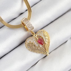 316L Çelik Zirkon Taşlı Kanatlı Kalp Model Gold Renk Kadın Kolye