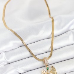 316L Çelik Zirkon Taşlı Melek Model Gold Renk Kadın Kolye