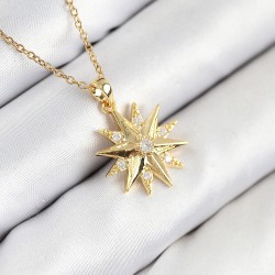 316L Çelik Zirkon Taşlı Kutup Yıldızı Model Gold Renk Kadın Kolye