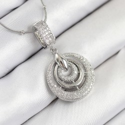 316L Çelik Zirkon Taşlı Çember Model Gümüş Renk Kadın Kolye