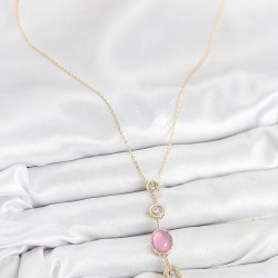 Pirinç Zincir Pembe Gold Renk Zirkon Taşlı Y Kolye