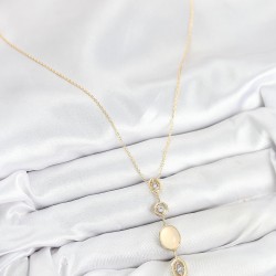 Pirinç Zincir Sarı Gold Renk Zirkon Taşlı Y Kolye