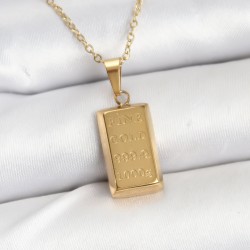 316L Çelik Zincir Gold Renk Külçe Altın Model Kadın Kolye