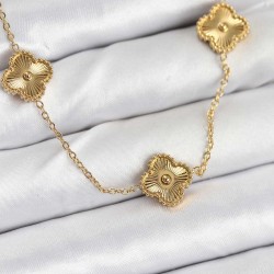 316L Çelik Zincir Gold Renk Yonca Kadın Kolye
