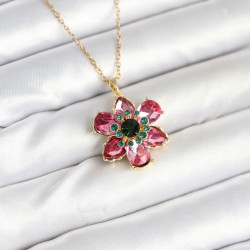 316L Çelik Zincirli Pembe Çiçek Model Kadın Kolye